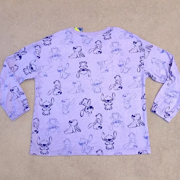 Disney Stitch Long Sleeve Lounge Top Sleepwear NEW Women Medium Oversized Purple - Picture 3 of 13